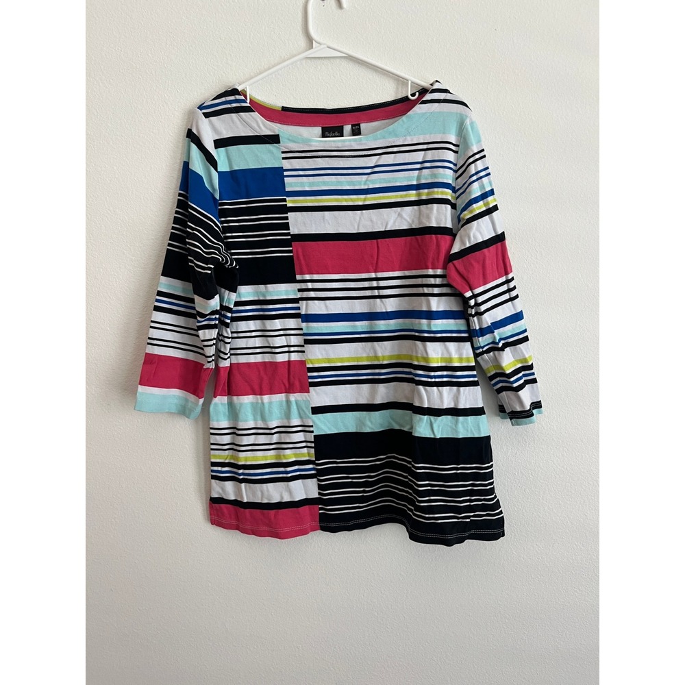 Rafaella Womens XL Multi-Color Striped Ribbed Knit Boat Neck 3/4 Sleeve Top